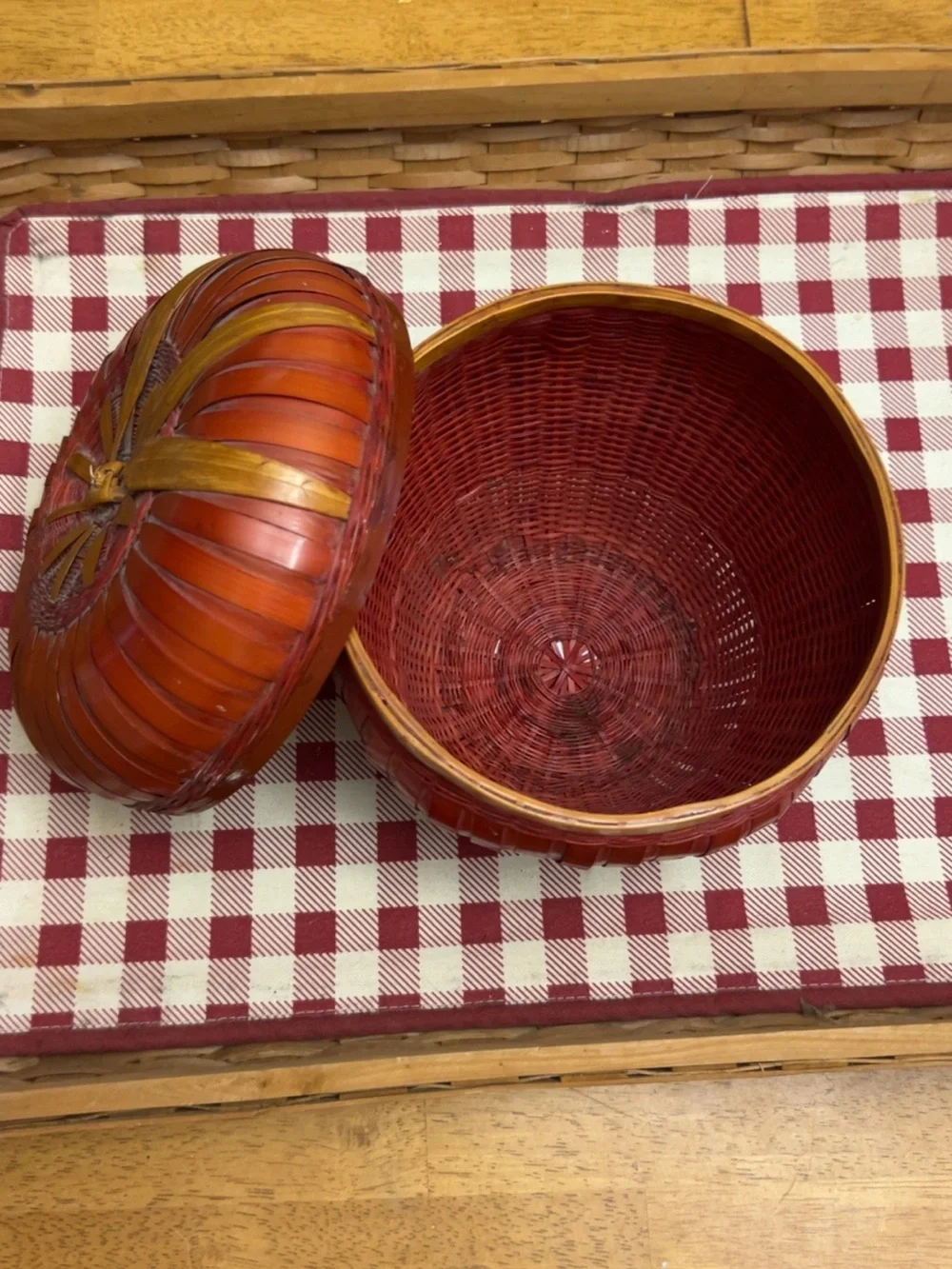 Handwoven Red Decorative Rattan Apple Basket Home Accents